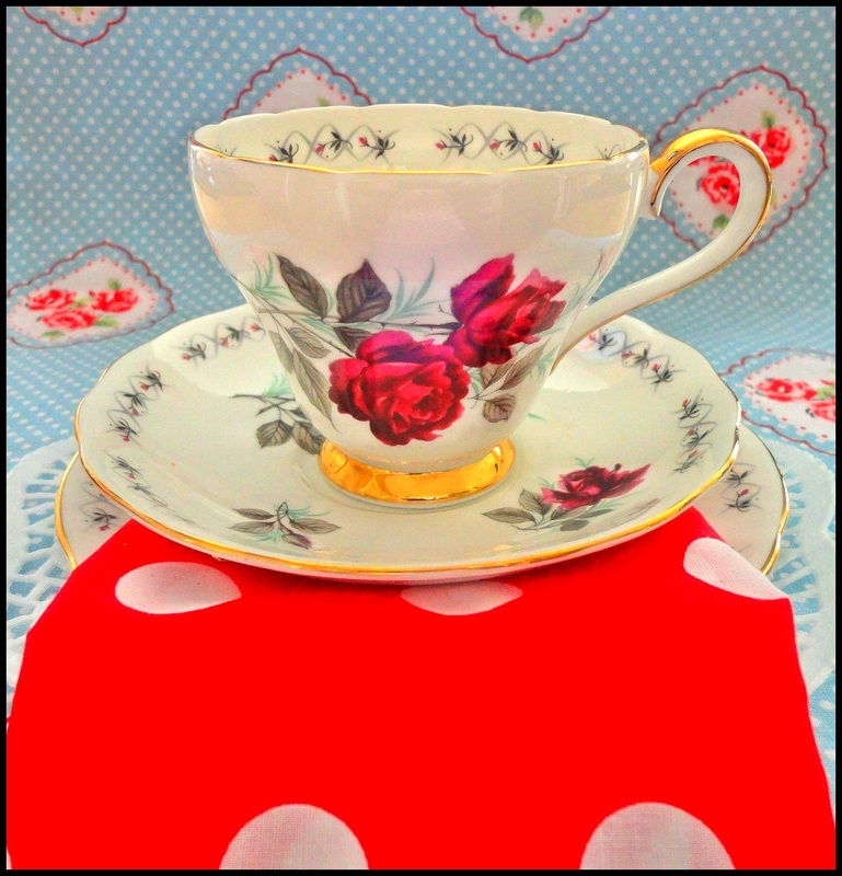 Red vintage china and napkins